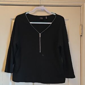 Rafaella Black Long Sleeve Top with Zipper Accent